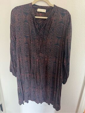 Natalie Martin fiore Boho Medallion Print V-Neck Tunic Dress - navy & Rust
